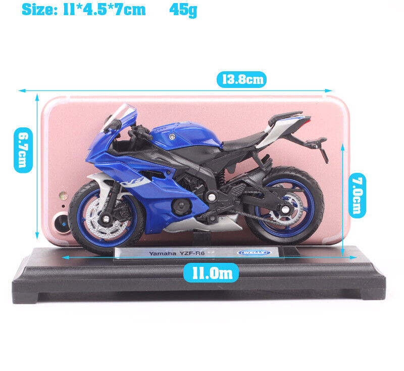 1/18 Welly 2020 Yamaha YZF R6 Racing Bike Plastic Model Motorcycle