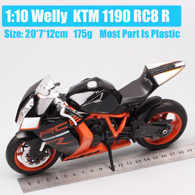 1/10 Welly Big KTM 1190 RC8 R Sport Bike Plastic Toy Vehicle Motorcycle