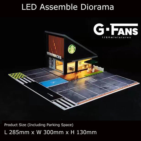 G-FANS 1:64 Assemble Diorama LED Lighting Vehicle Parking Lot Gifts-Starbucks Coffee Store