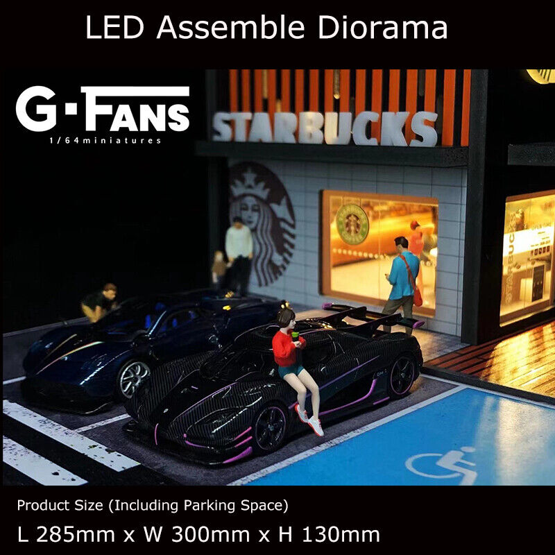 G-FANS 1:64 Assemble Diorama LED Lighting Vehicle Parking Lot Gifts-Starbucks Coffee Store