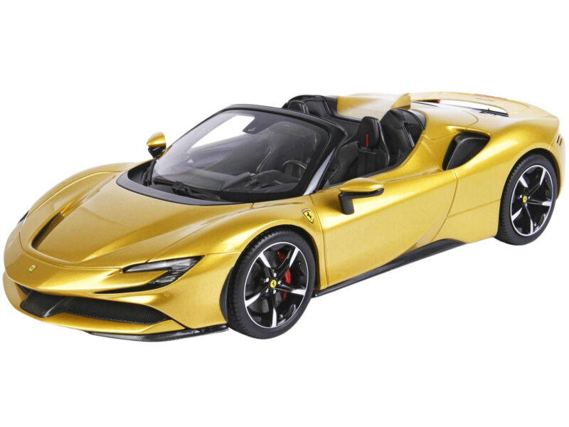 FERRARI SF90 SPIDER CONVERTIBLE YELLOW & DISPLAY CASE 1/18 MODEL BY BBR P18194 A