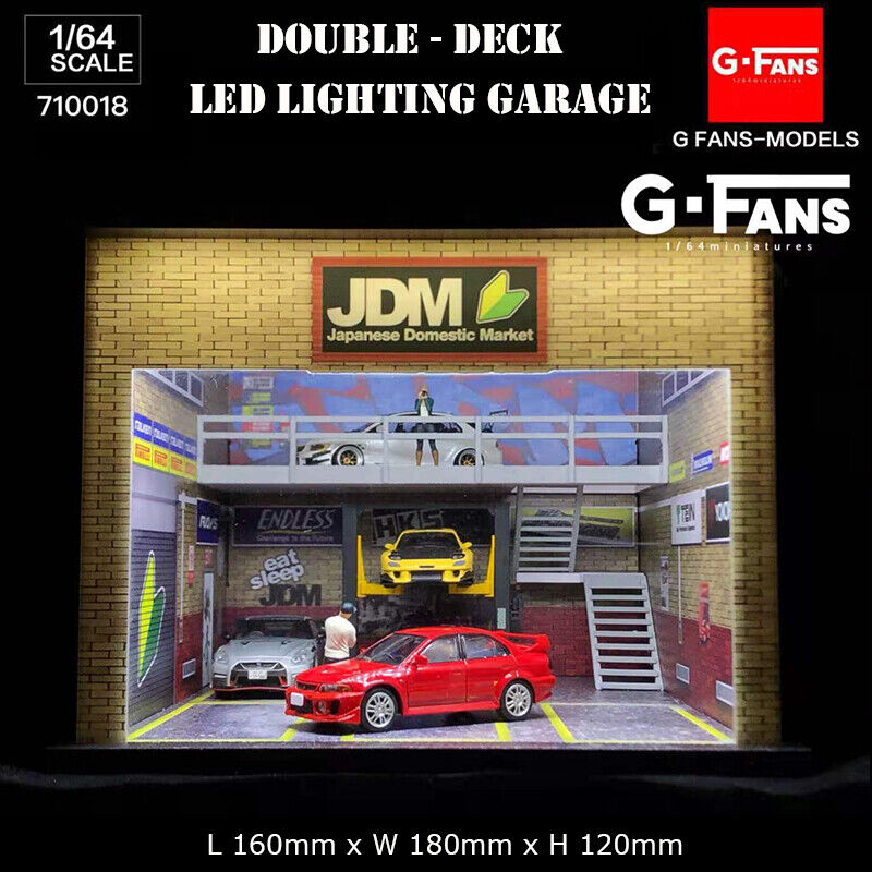 G-Fans Assemble Diorama 1:64 Double-Desk LED Garage Model Car Station- JDM