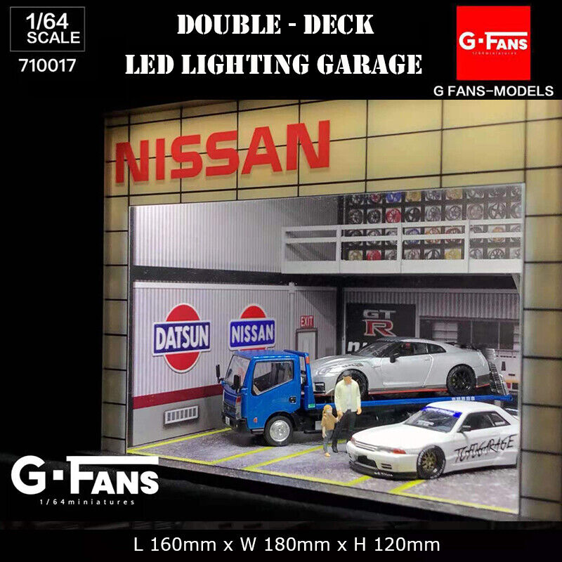 G-Fans Assemble Diorama 1:64 Double-Desk LED Lighting Model Car Garage - Nissan