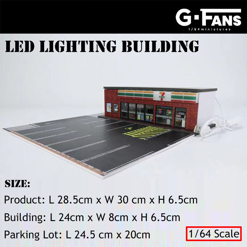 G-FANS Assemble Diorama 1:64 Shopping Store LED Lighting Model Car Parking Lot