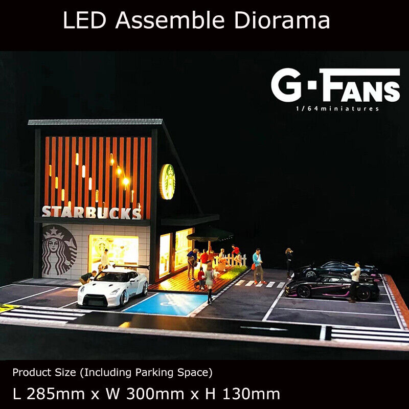 G-FANS 1:64 Assemble Diorama LED Lighting Vehicle Parking Lot Gifts-Starbucks Coffee Store