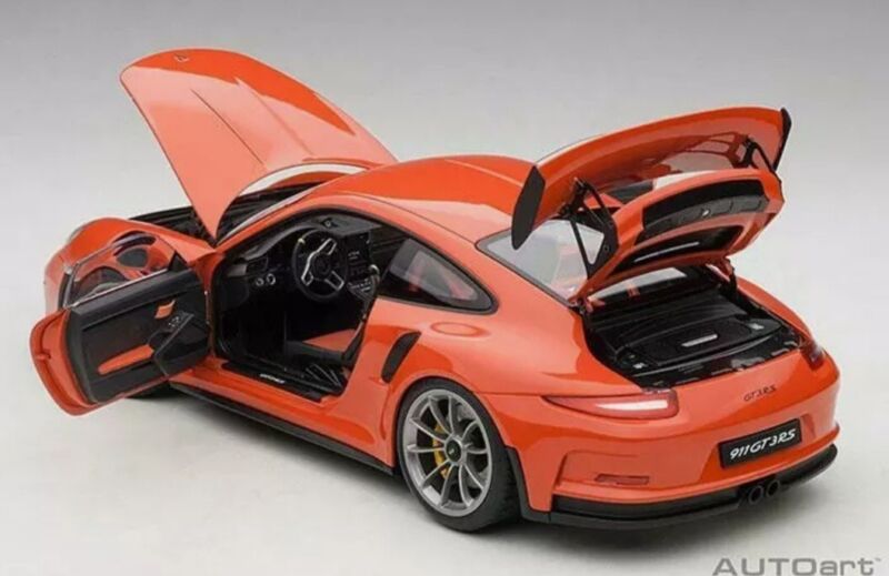 AUTOart PORSCHE 911 991 GT3 RS LAVA ORANGE/DARK GREY WHEELS NIB LE 1:18 SCALE...