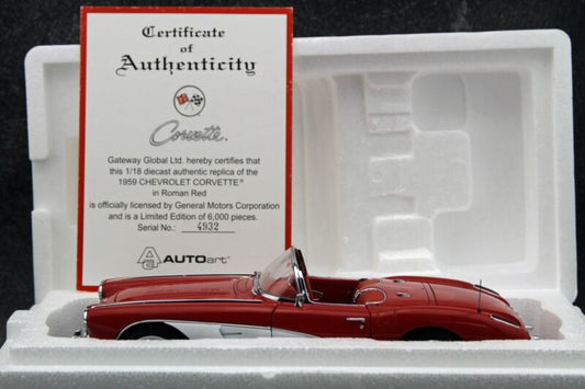 1:18 AUTOart 1959 Chevy Corvette Roman Red White Coves Millennium Collection