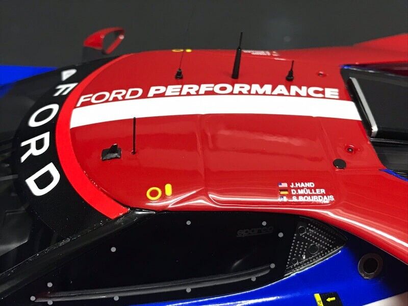 1/18 Autoart 2019 Ford GT #68 Bourdais Muller 24H Le Mans Opening doors. Real rubber tires. Steerable wheels. True-to-scale detail. Has removable covers. This item is made of composite. Detailed exterior, interior, and engine compartment. Dimensions appro