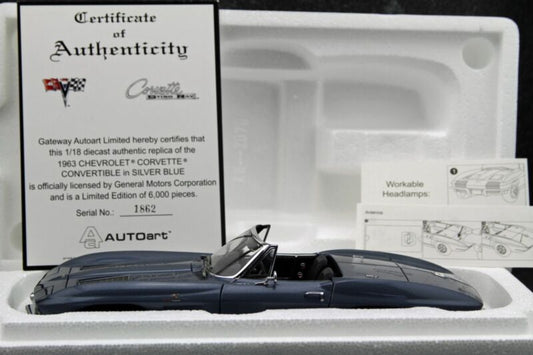 AUTOart 1963 Chevy Corvette Convertible Silver Blue Millennium Collection 1:18