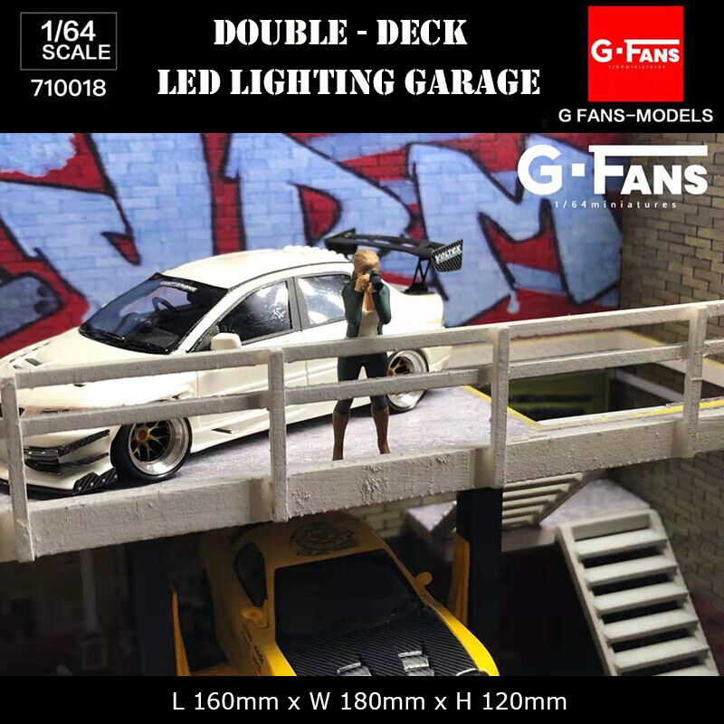 G-Fans Assemble Diorama 1:64 Double-Desk LED Garage Model Car Station- JDM