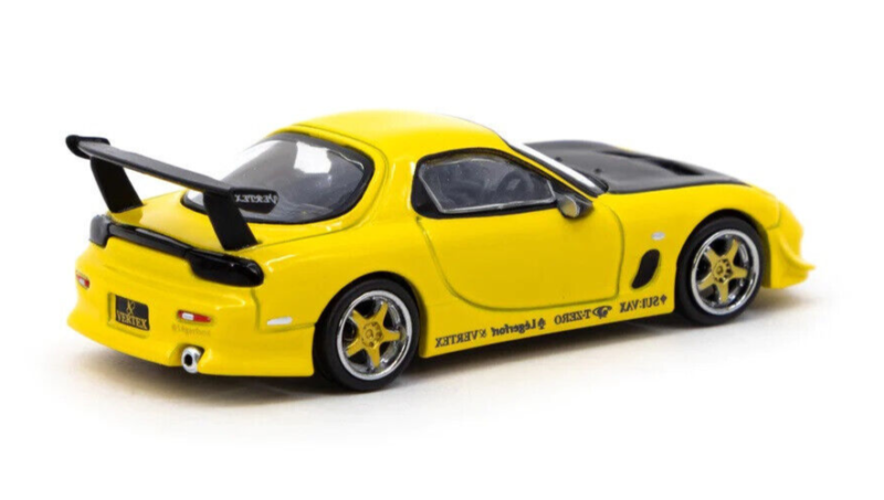 Tarmac Works GLOBAL64 Yellow Metallic VERTEX Mazda RX-7 FD3S 1:64 Diecast Car