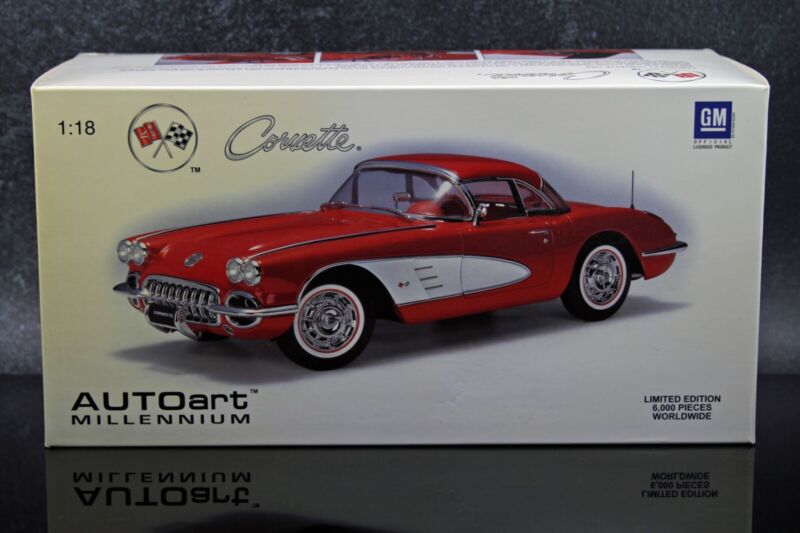 1:18 AUTOart 1959 Chevy Corvette Roman Red White Coves Millennium Collection