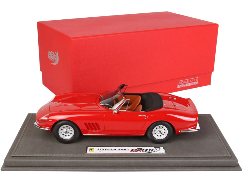 1967 FERRARI 275 GTS/4 NART CONVERTIBLE RED & DISPLAY CASE 1/18 MODEL BBR 1816C1