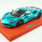 1/18 BBR FERRARI SF90 STRADALE CHROME BLUE DELUXE RED LEATHER BASE limited 15pcs