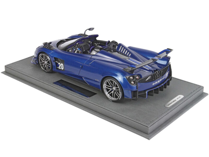 BBR 1/18 PAGANI HUAYRA ROADSTER BC CARBON BLUE & DISPLAY CASE P18159B