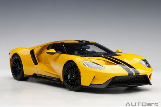 AutoArt 1:18 Ford GT 2017 Triple Yellow Black Stripes Model Car