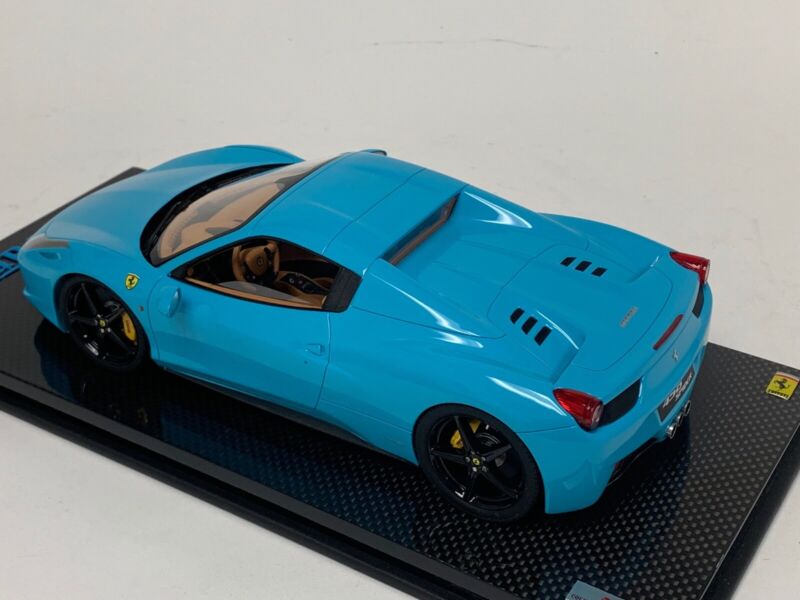 1/18 MR Collection Ferrari 458 Spider Hard Top Baby Blue Carbon Base $1084.95 ModelCarsHub