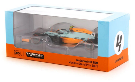 Tarmac Works Lando Norris McLaren MCL35M - 2021 Monaco GP 1:64 Diecast F1 Car