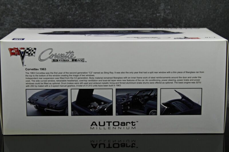 AUTOart 1963 Chevy Corvette Convertible Silver Blue Millennium Collection 1:18