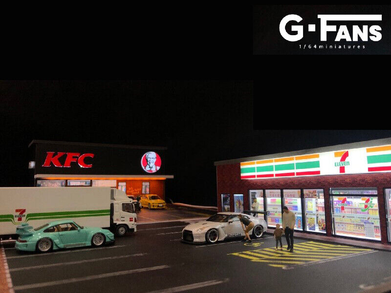 G-FANS Assemble Diorama 1:64 Shopping Store LED Lighting Model Car Parking Lot