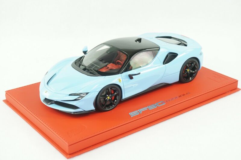 1/18 BBR FERRARI SF90 STRADALE AZZURRO LA PLATA DELUXE RED LEATHER limited 15pcs