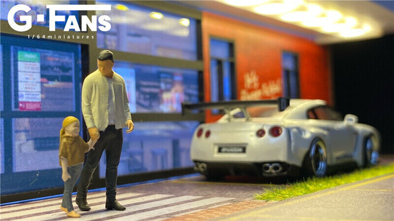 New G-FANS 1:64 Diorama with LED Light KFC/McDonald's w/Parking Lots