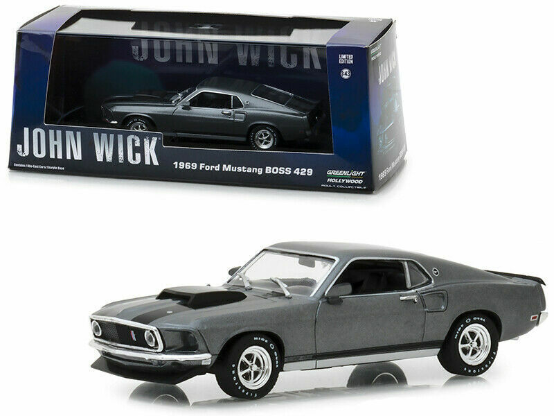 GREENLIGHT 1:43 1969 GRAY FORD MUSTANG BOSS 429 "JOHN WICK" W/CASE MODEL 86540