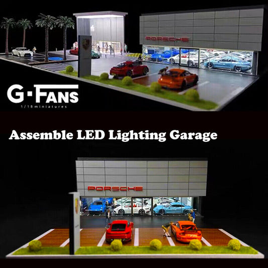 G-FANS 1:64 Assemble Diorama LED Lighting Model Car Parking Station - Porsche