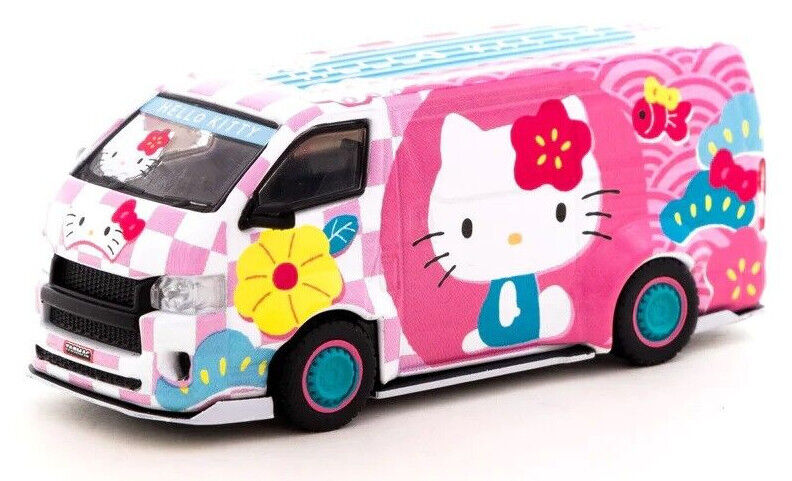 Tarmac Works COLLAB64 Toyota Hiace Widebody -Hello Kitty 1:64 Scale Diecast Car