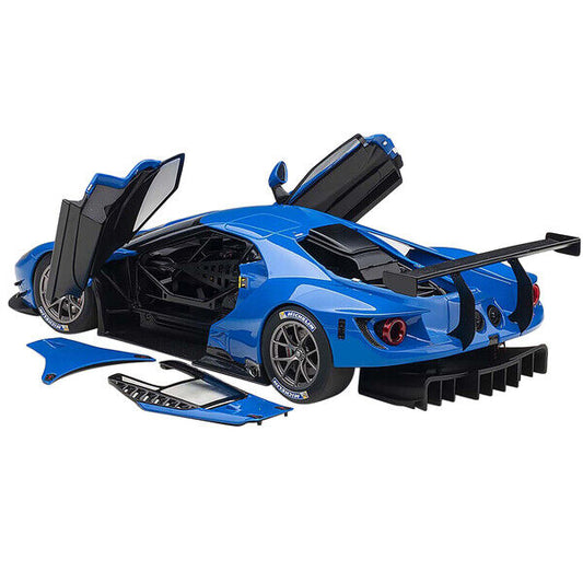 1/18 Autoart Ford GT Le Mans Plain Color Version Blue Real rubber tires. Steerable wheels. Has removable covers. This item is made of composite. Detailed exterior, interior, engine compartment. Dimensions approximately L-10.75, W-4.75, H-3 inches. ${sh$op