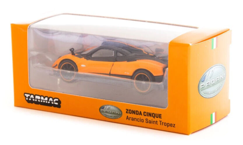 Tarmac Works GLOBAL64 Pagani Zonda Cinque Arancio Saint Tropez 1:64 Diecast Car