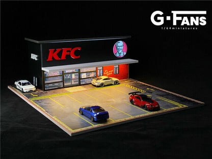 New G-FANS 1:64 Diorama with LED Light KFC/McDonald's w/Parking Lots