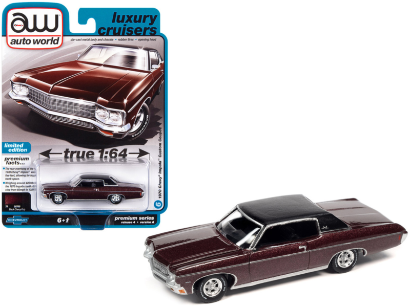 1/64 AutoWorld 1970 Chevrolet Impala Custom Coupe Diecast Black Cherry AWSP118A