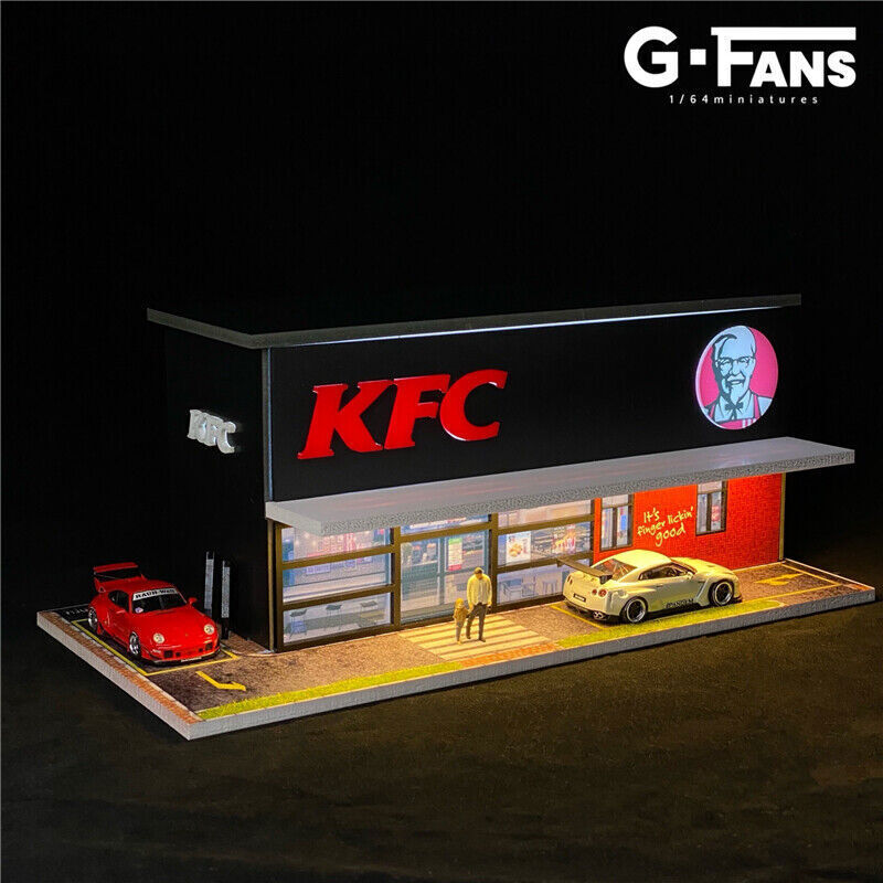 New G-FANS 1:64 Diorama with LED Light KFC/McDonald's w/Parking Lots