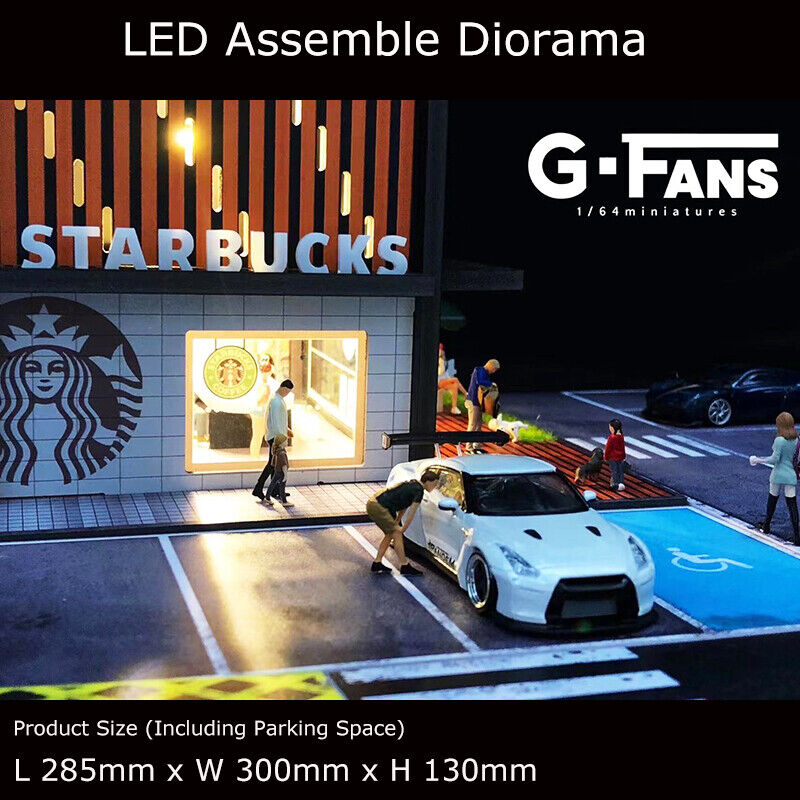 G-FANS 1:64 Assemble Diorama LED Lighting Vehicle Parking Lot Gifts-Starbucks Coffee Store