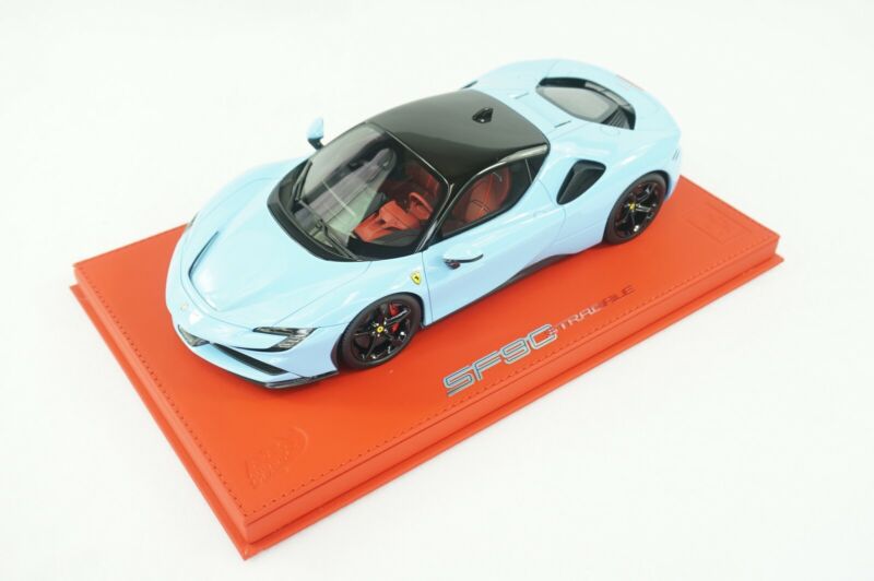 1/18 BBR FERRARI SF90 STRADALE AZZURRO LA PLATA DELUXE RED LEATHER limited 15pcs