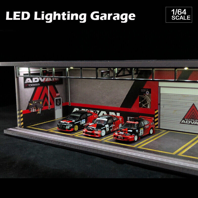 G-Fans 1/64 Diorama Model Car Garage with LED Lighting Packing Lot Display Case