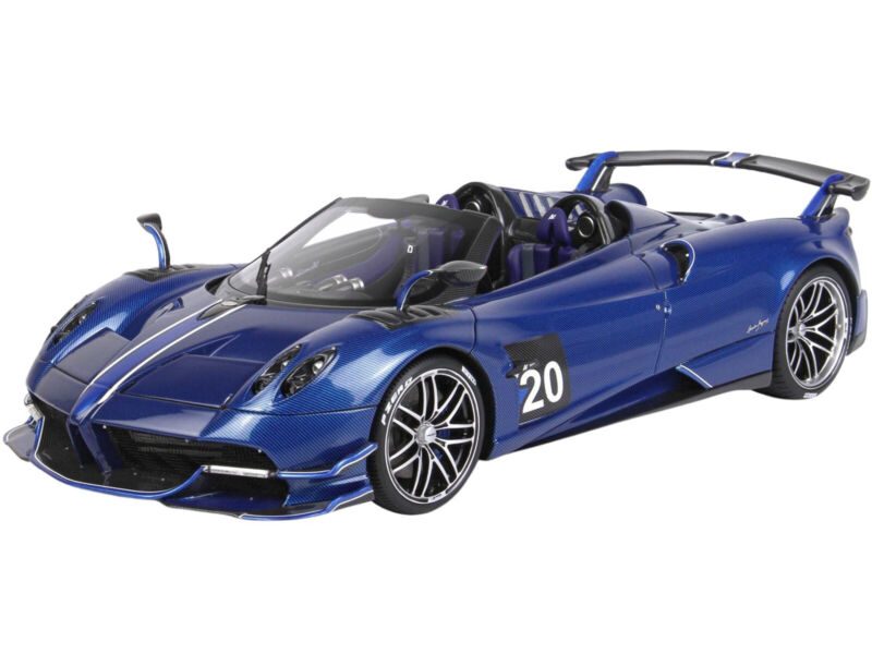 BBR 1/18 PAGANI HUAYRA ROADSTER BC CARBON BLUE & DISPLAY CASE P18159B