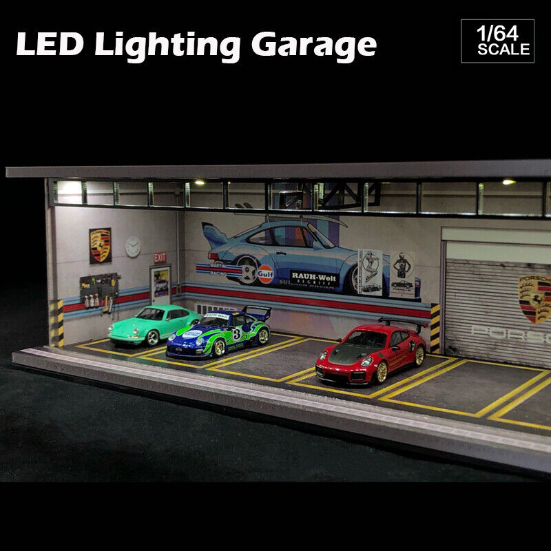 G-Fans 1/64 Diorama Model Car Garage with LED Lighting Packing Lot Display Case