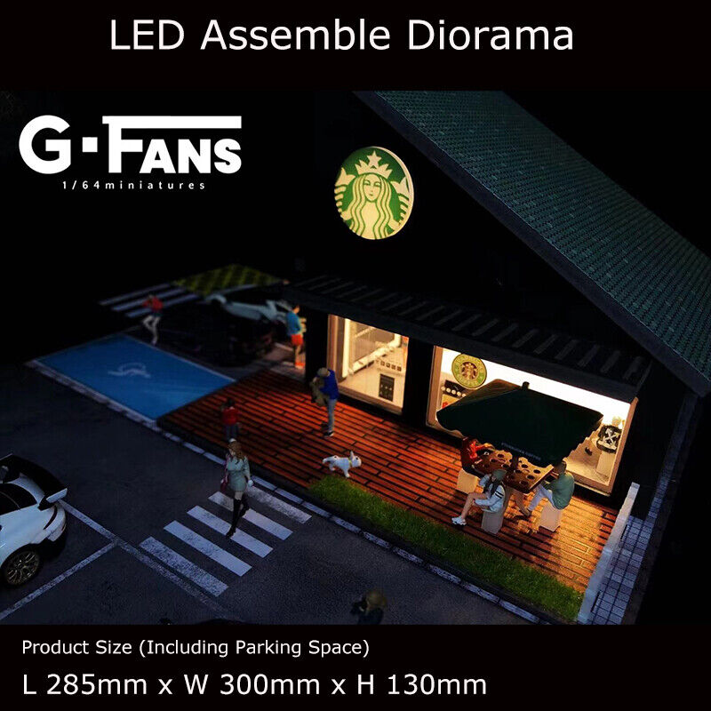 G-FANS 1:64 Assemble Diorama LED Lighting Vehicle Parking Lot Gifts-Starbucks Coffee Store