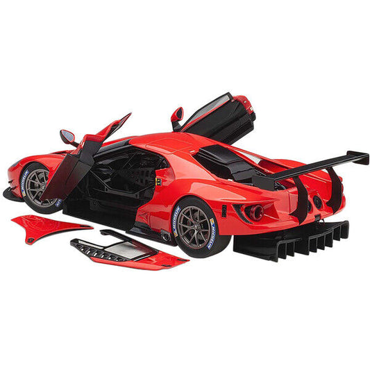 1/18 Autoart Ford GT Le Mans Plain Color Version Red Real rubber tires. Steerable wheels. Has removable covers. This item is made of composite. Detailed exterior, interior, engine compartment. Dimensions approximately L-10.75, W-4.75, H-3 inches. ${sh$op-