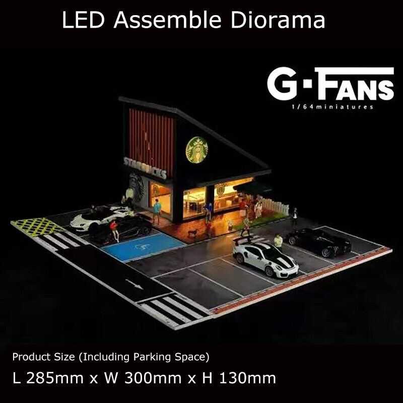 G-FANS 1:64 Assemble Diorama LED Lighting Vehicle Parking Lot Gifts-Starbucks Coffee Store