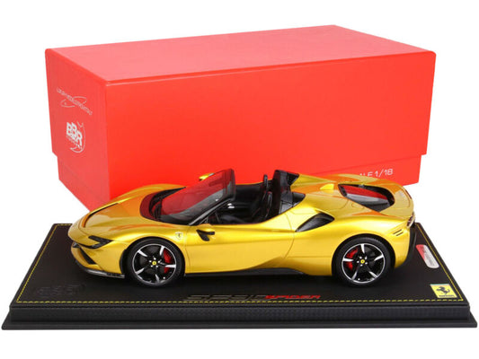 FERRARI SF90 SPIDER CONVERTIBLE YELLOW & DISPLAY CASE 1/18 MODEL BY BBR P18194 A