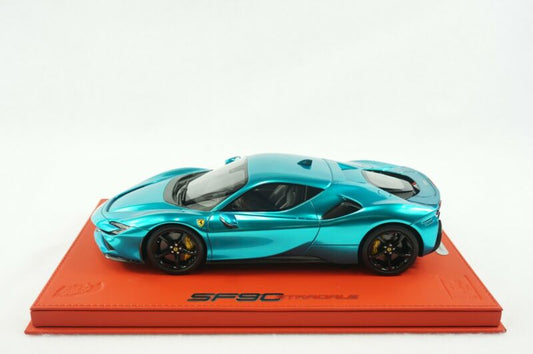 1/18 BBR FERRARI SF90 STRADALE CHROME BLUE DELUXE RED LEATHER BASE limited 15pcs