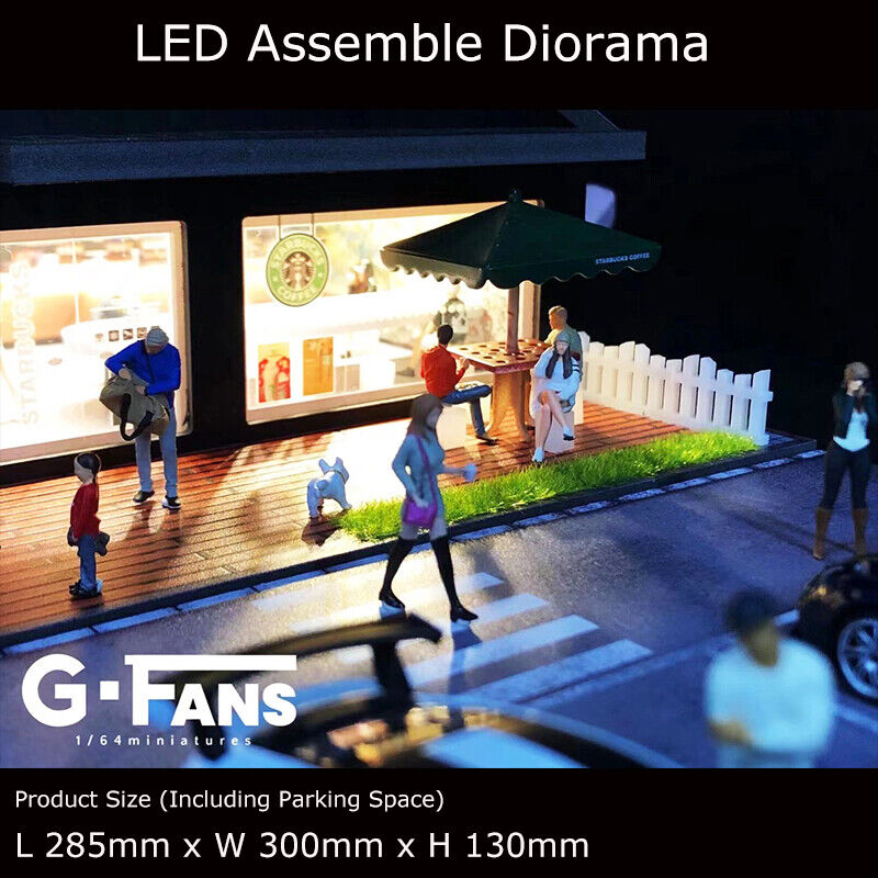 G-FANS 1:64 Assemble Diorama LED Lighting Vehicle Parking Lot Gifts-Starbucks Coffee Store