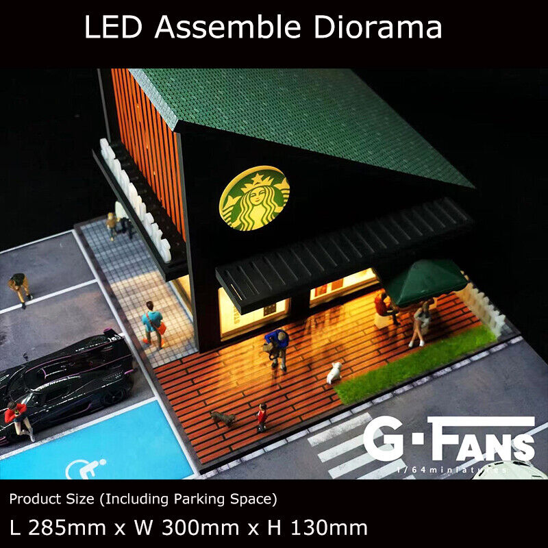 G-FANS 1:64 Assemble Diorama LED Lighting Vehicle Parking Lot Gifts-Starbucks Coffee Store