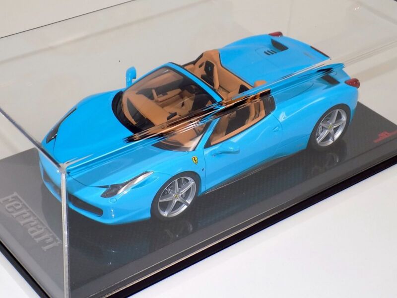 1/18 MR Collection Ferrari 458 Spider Baby Blue Black Wheels on Carbon Base $1084.95 ModelCarsHub