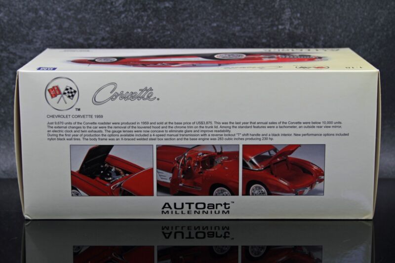 1:18 AUTOart 1959 Chevy Corvette Roman Red White Coves Millennium Collection