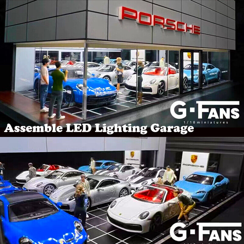 G-FANS 1:64 Assemble Diorama LED Lighting Model Car Parking Station - Porsche