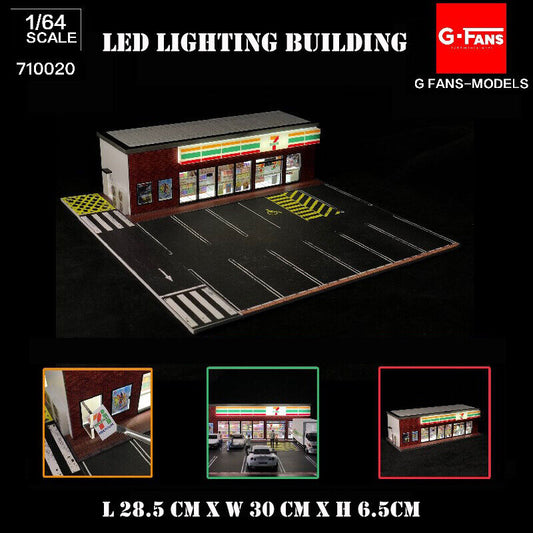 G-FANS Assemble Diorama 1:64 Shopping Store LED Lighting Model Car Parking Lot